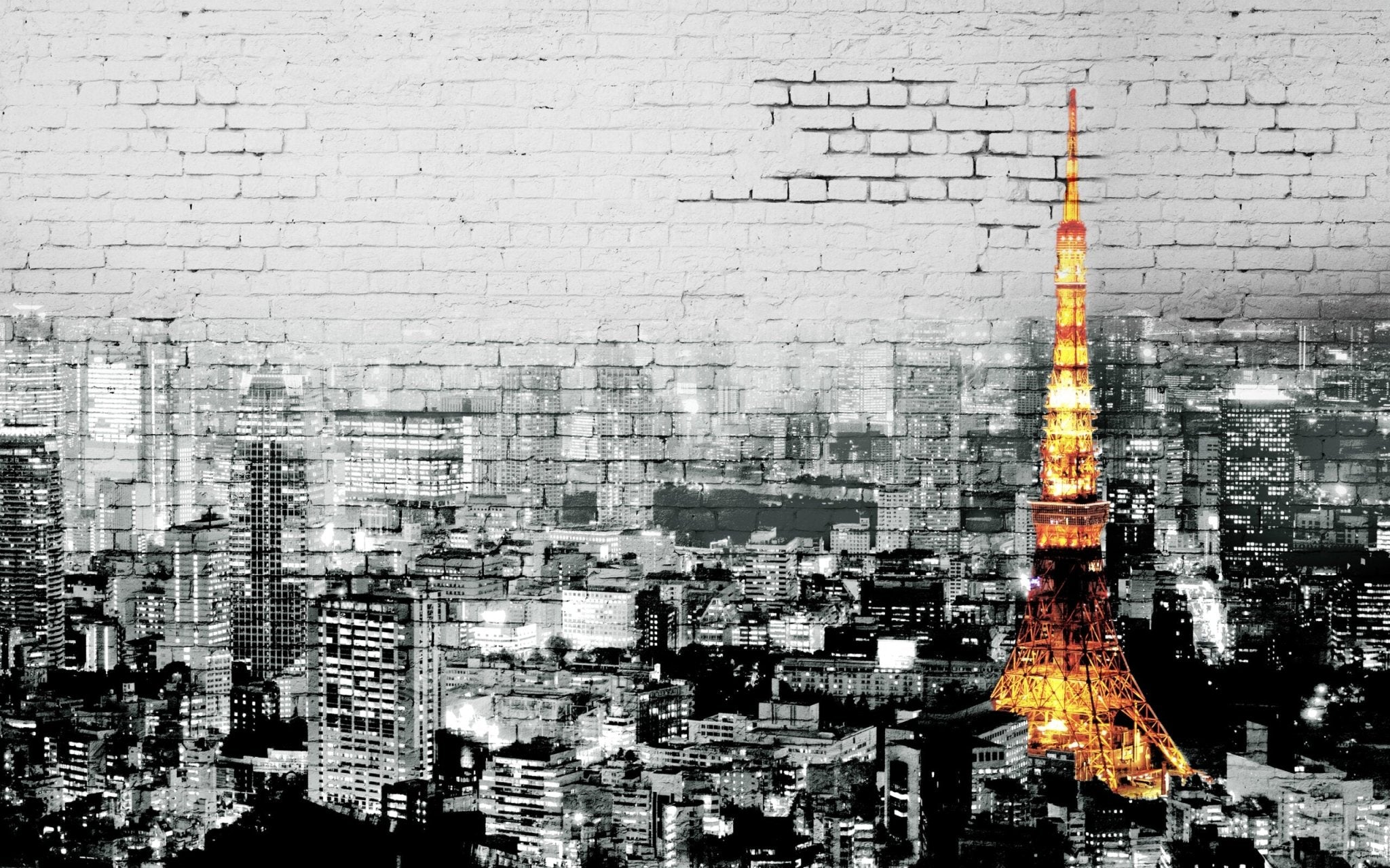 Papier peint panoramique tour Eiffel éclairée - Kam & Leon