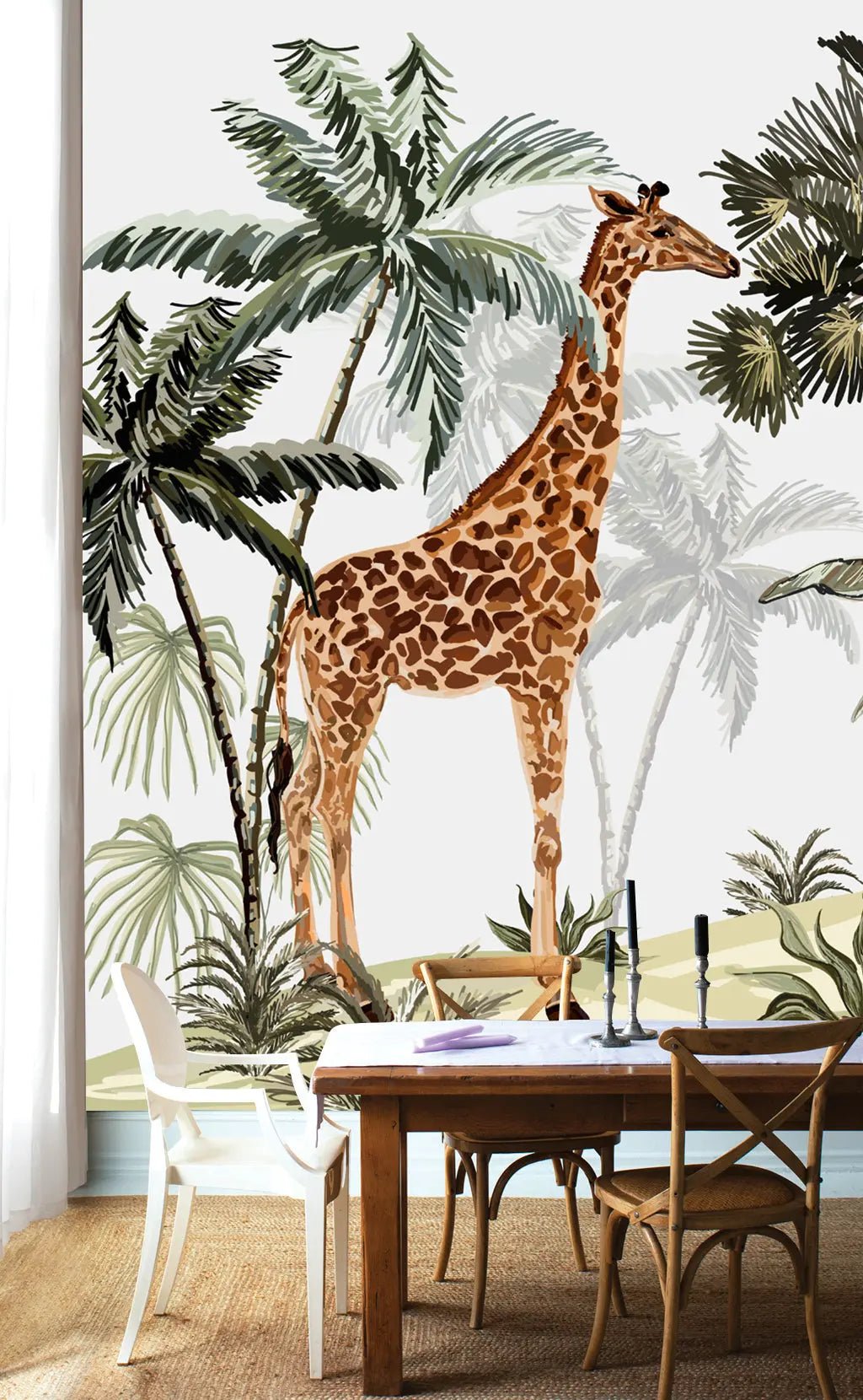 Papier peint panoramique tropical girafe & guépard - Kam & Leon