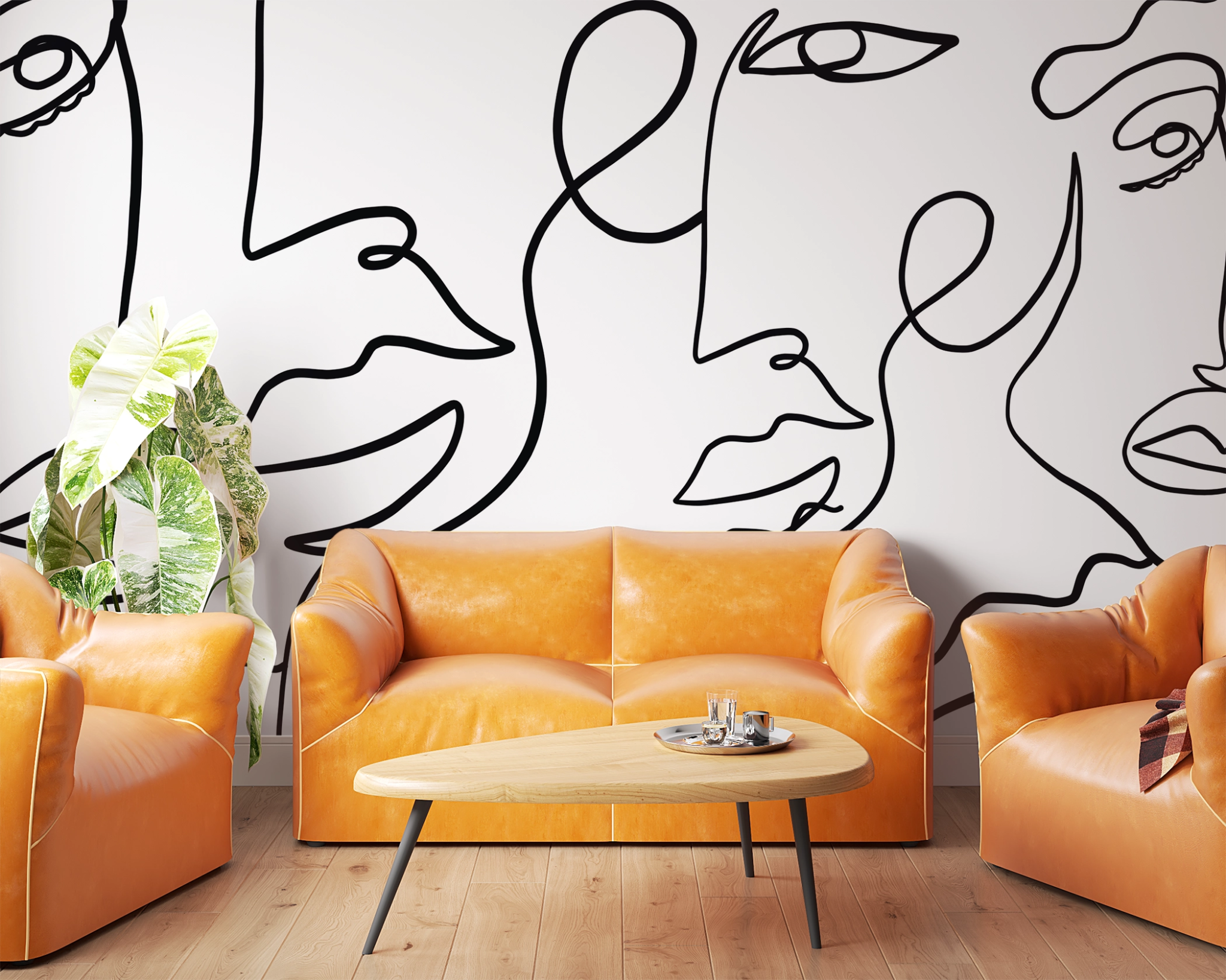Papier peint panoramique visage abstrait - Kam & Leon
