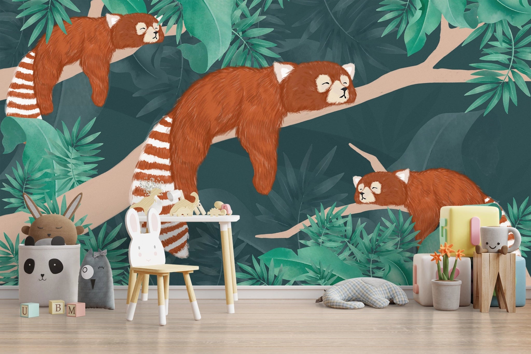 Papier peint petits pandas roux - Kam & Leon