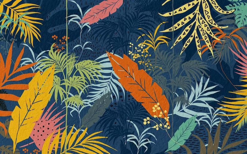 Papier peint plantes exotiques colorées - Kam & Leon