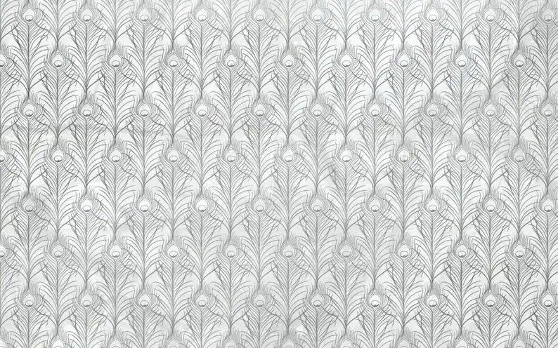 Papier peint plumes de Paon noir et blanc - Kam & Leon
