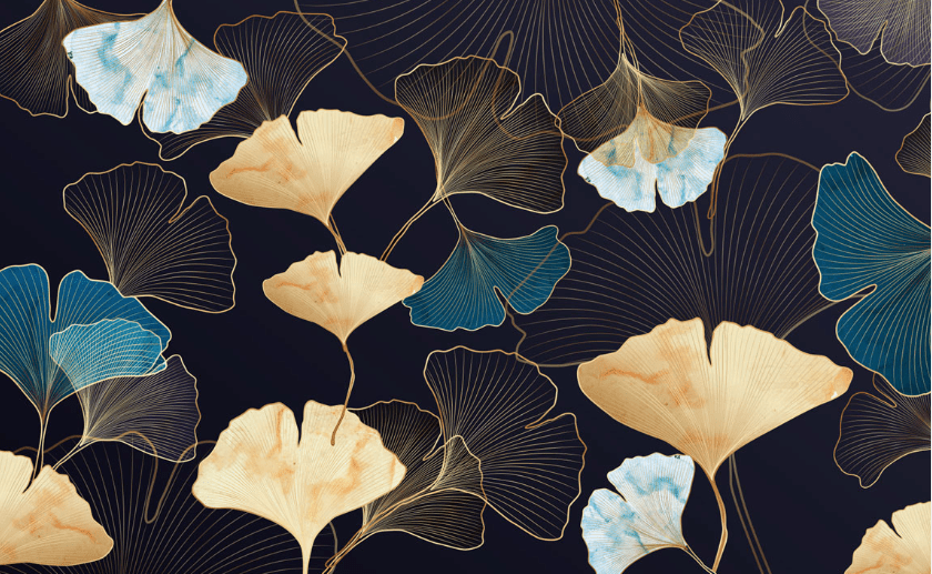 Papier peint sur mesure feuilles de ginkgo dorées - Kam & Leon