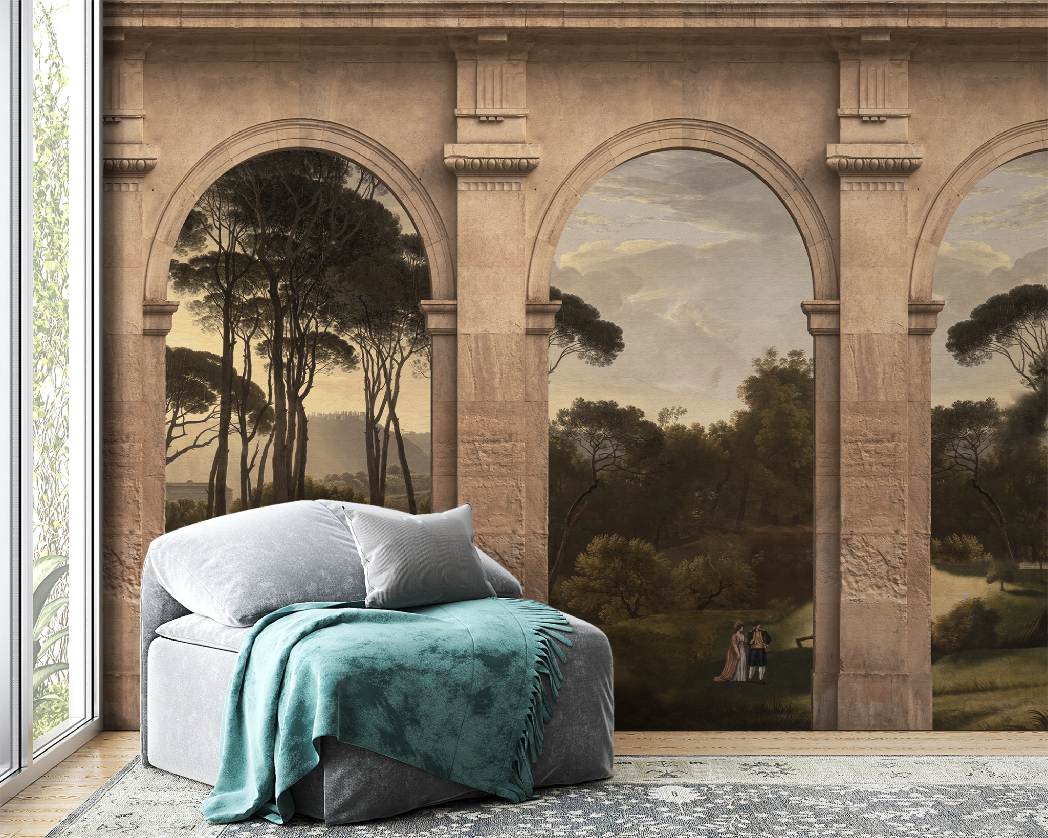 Papier peint trompe l'oeil paysage italien Paesaggio - Kam & Leon