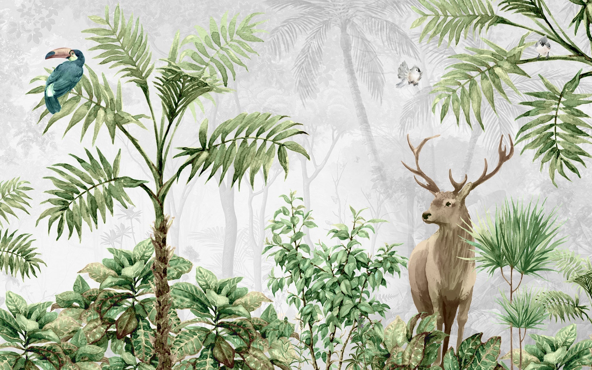 Tapisserie murale panoramique cerf dans la forêt - Kam & Leon